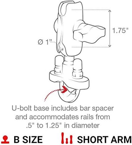 حامل هاتف كبير X-Grip من ذاكرة الوصول العشوائي مع قاعدة مقود على شكل حرف U RAM-B-149Z-A-UN10U مع ذراع قصير للدراجات النارية، ATV/UTV، الدراجة in Kuwait