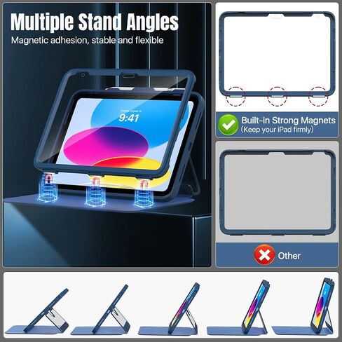 MoKo for iPad 10th Generation Case with Pencil Holder, iPad Case 10th Generation 2022 10.9", Built-in Screen Protector Clear Back, Stain Resistant Multi Angle Viewing Stand, Auto Wake/Sleep, Navy Blue in Kuwait