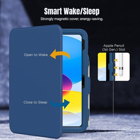 MoKo for iPad 10th Generation Case with Pencil Holder, iPad Case 10th Generation 2022 10.9", Built-in Screen Protector Clear Back, Stain Resistant Multi Angle Viewing Stand, Auto Wake/Sleep, Navy Blue in Kuwait