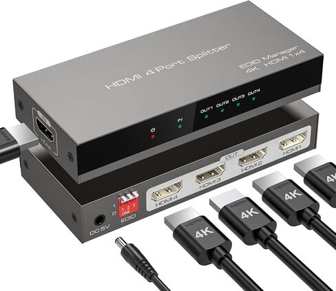 4k hdmi Splitter 1 in 4 Out with EDID Management for Exhibition Classroom Presentation Gaming 4 Way hdmi Splitter' 4 Port for Multiple Monitors tv Laptop Computers Support 4K30hz 2K 3D 1080p HDCP in Kuwait