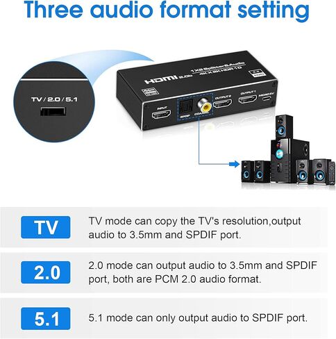 موزع الصوت اتش دي ام اي من نيوكير، 4k@60Hz 1 في 2 مخرج مع وصلة توسل بصرية SPDIF + محوري + 3.5 مم صوت للشاشات المزدوجة أو المرآة فقط، يعمل على تبخير التحسين التلقائي HDCP2.3، HDMI2.0b in Kuwait