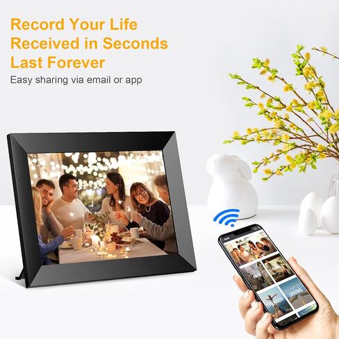 Digital Picture Frame, 10.1 Inch Smart WiFi Digital Photo Frames with HD Touch Screen, Auto-Rotate, Wall Mountable, 16GB Storage Easy Setup to Share Photos Videos via App (Black) in Kuwait