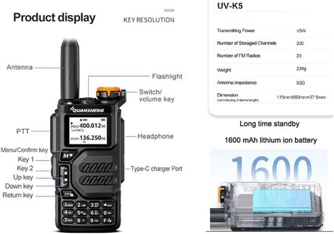 UV-K5 Dual Band Radio 5 Watt Output Portable Two-Way Radio with NOAA Weather Alert Walkie Talki FM (2pcs) in Kuwait