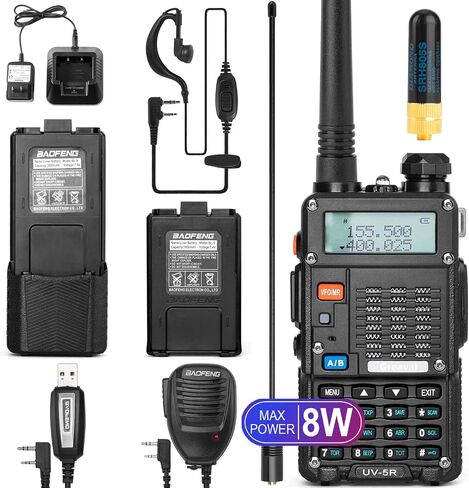 Ham Radio Walkie Talkie (UV-5R) UHF VHF Dual Band 2-Way Radio with Rechargeable Li-ion Battery Handheld Walkie Talkies Complete Set with Earpiece and Programming Cable (2 Pack) in Saudi Arabia