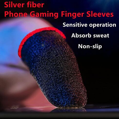 Phone Gaming Finger Sleeves （6 Pack） Silver Fiber More Sensitive Anti-Sweat Breathable ，for League of Legend, Rules of Survival,PUBG (Black) in Kuwait