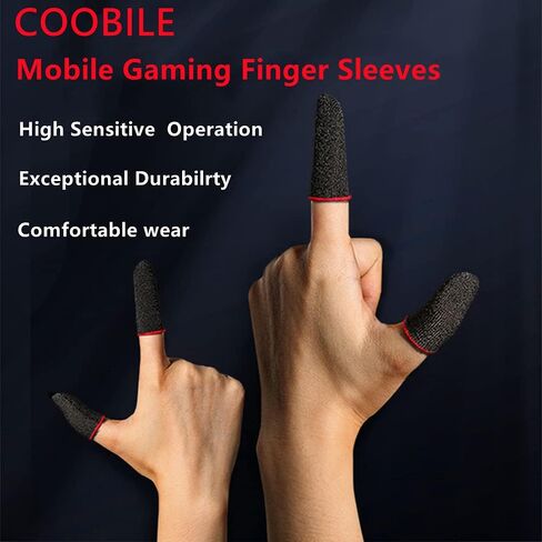 Phone Gaming Finger Sleeves （6 Pack） Silver Fiber More Sensitive Anti-Sweat Breathable ，for League of Legend, Rules of Survival,PUBG (Black) in Kuwait