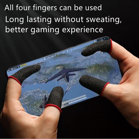 Phone Gaming Finger Sleeves （6 Pack） Silver Fiber More Sensitive Anti-Sweat Breathable ，for League of Legend, Rules of Survival,PUBG (Black) in Kuwait