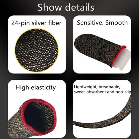 Phone Gaming Finger Sleeves （6 Pack） Silver Fiber More Sensitive Anti-Sweat Breathable ，for League of Legend, Rules of Survival,PUBG (Black) in Kuwait