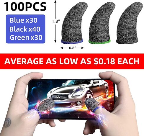 100 PCS Mobile Phone Gaming Finger Sleeves,Anti-Sweat Breathable,Gaming Sleeve,Thumbs Finger Gloves Cover Sleeve for League of Legend, PUBG, Rules of Survival, Knives Out [Glass-Silver Fiber] in Kuwait