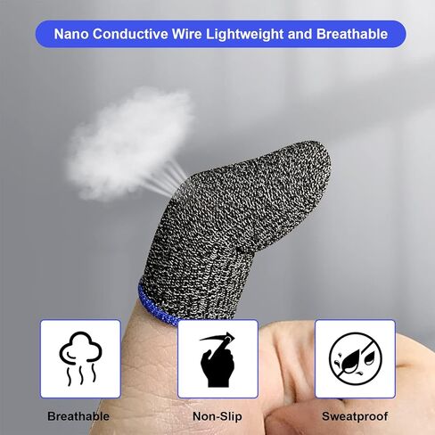 100 PCS Mobile Phone Gaming Finger Sleeves,Anti-Sweat Breathable,Gaming Sleeve,Thumbs Finger Gloves Cover Sleeve for League of Legend, PUBG, Rules of Survival, Knives Out [Glass-Silver Fiber] in Kuwait