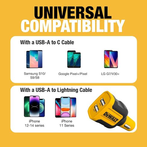 DEWALT 2-Port USB Car Charger — 24W Fast Charge Dual Port USB-A for iPhone 14 13 12 11 Pro Max X XR XS 8 Plus 6s iPad — Compatible with Samsung Galaxy S22 S21 S10 Plus S7 GPS in Saudi Arabia