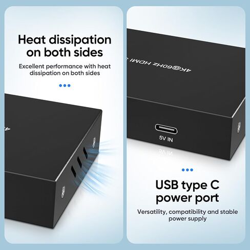 مقسم HDMI 1 في 4 مخرج، 1 × 4 مقسم HDMI للطاقة 4 منافذ مع محول تيار متردد، 4Kx2K@60 هرتز، موزع ثلاثي الأبعاد عالي الدقة بالكامل in Kuwait