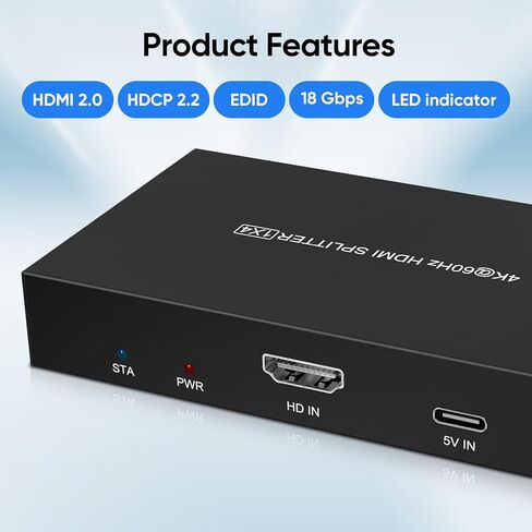 مقسم HDMI 1 في 4 مخرج، 1 × 4 مقسم HDMI للطاقة 4 منافذ مع محول تيار متردد، 4Kx2K@60 هرتز، موزع ثلاثي الأبعاد عالي الدقة بالكامل in Kuwait
