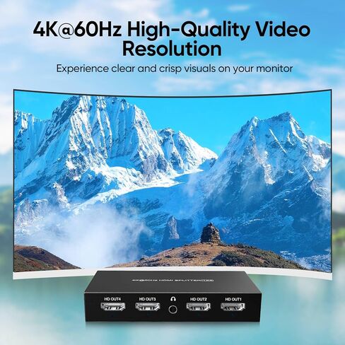 مقسم HDMI 1 في 4 مخرج، 1 × 4 مقسم HDMI للطاقة 4 منافذ مع محول تيار متردد، 4Kx2K@60 هرتز، موزع ثلاثي الأبعاد عالي الدقة بالكامل in Kuwait