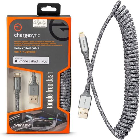 CHARGESYNC Helix Coiled USB C to USB Type C Cable 3FT, Gray in Kuwait