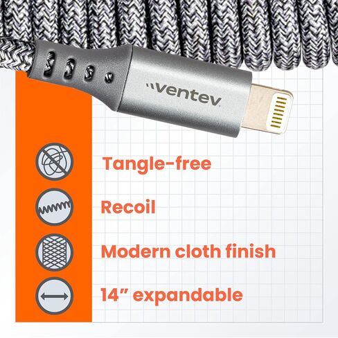 CHARGESYNC Helix Coiled USB C to USB Type C Cable 3FT, Gray in Kuwait