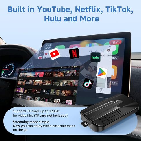 محول CarPlay اللاسلكي مع Netflix YouTube Google Play، محول Android Auto اللاسلكي لسيارات CarPlay السلكية في المصنع، صندوق CarPlay Ai، واي فاي 5 جيجا هرتز، بطاقة TF، النسخ المتطابق، لهاتف iPhone/Android in Kuwait