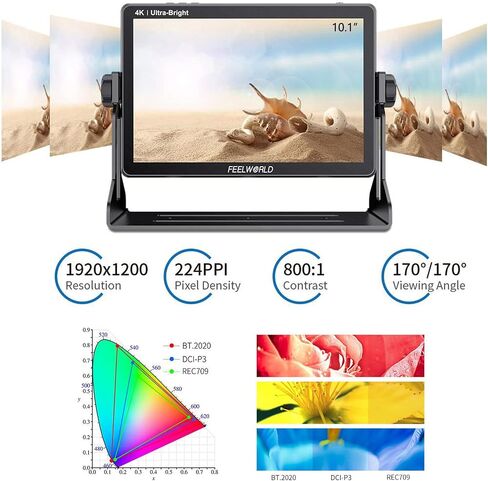 FEELWORLD LUT11 10.1 بوصة 2000nit شاشة لمس فائقة السطوع DSLR كاميرا مراقبة ميدانية مع 3D Lut Waveform Vectorscope مستشعر ضوء تلقائي HD 1920x1200 4K HDMI مدخل ومخرج F970 طاقة خارجية in Kuwait