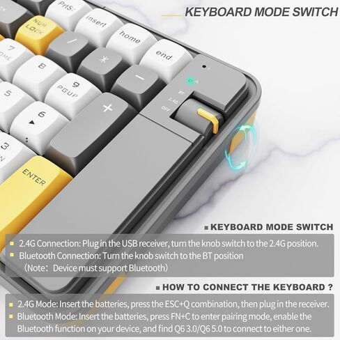 FOPETT ماوس ولوحة مفاتيح بلوتوث لاسلكية مع جهاز استقبال USB - الوضع المزدوج - BT1 + 2.4G - تصميم مدمج بالحجم الكامل لأجهزة IBM أو أجهزة الكمبيوتر الشخصية المتوافقة/Android مع نظام التشغيل Windows - رمادي ملون in Kuwait