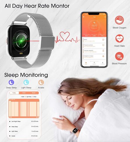 ساعات Betatree الذكية للنساء (استقبال المكالمات/الاتصال الهاتفي)، ساعة ذكية لهواتف iPhone Android، شاشة 1.85 بوصة عالية الدقة تعمل باللمس ومتتبع اللياقة البدنية مقاوم للماء مع عداد الخطى 20 وضعًا رياضيًا ومراقبة معدل ضربات القلب والنوم وصوت AI in Kuwait