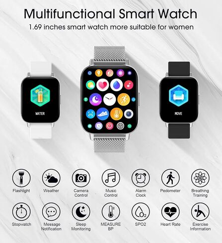 ساعات Betatree الذكية للنساء (استقبال المكالمات/الاتصال الهاتفي)، ساعة ذكية لهواتف iPhone Android، شاشة 1.85 بوصة عالية الدقة تعمل باللمس ومتتبع اللياقة البدنية مقاوم للماء مع عداد الخطى 20 وضعًا رياضيًا ومراقبة معدل ضربات القلب والنوم وصوت AI in Kuwait
