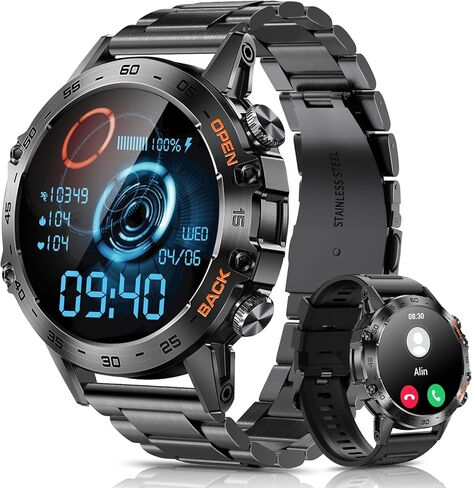 ساعة ذكية PODOEIL Military للرجال مع اتصال بلوتوث، 108 أوضاع رياضية لتتبع اللياقة البدنية لهواتف iPhone Samsung Android، ساعة ذكية عالية الدقة 1.39 بوصة مع مراقب صحي للنوم (فضي) in Kuwait