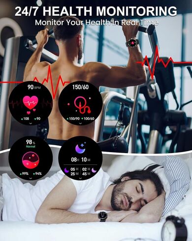 ساعة ذكية PODOEIL Military للرجال مع اتصال بلوتوث، 108 أوضاع رياضية لتتبع اللياقة البدنية لهواتف iPhone Samsung Android، ساعة ذكية عالية الدقة 1.39 بوصة مع مراقب صحي للنوم (فضي) in Kuwait