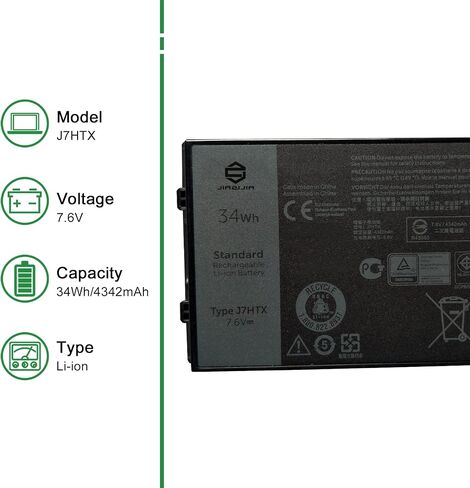 JIAZIJIA J7HTX 451-BCDH استبدال بطارية الكمبيوتر المحمول لـ Dell Latitude 7202 7212 7220 Rugged Extreme Tablet T03H T03H002 T03H T03H003 Series 02JT7D 2JT7D J82G5 7XNTR FH8RW 0FH8RW DRPTJ 7.6V 34Wh 4342mAh in Saudi Arabia