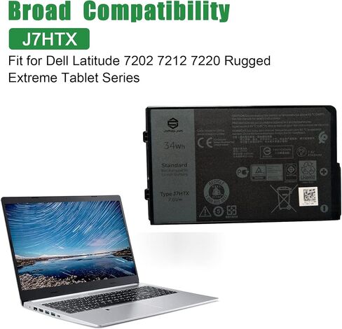 JIAZIJIA J7HTX 451-BCDH استبدال بطارية الكمبيوتر المحمول لـ Dell Latitude 7202 7212 7220 Rugged Extreme Tablet T03H T03H002 T03H T03H003 Series 02JT7D 2JT7D J82G5 7XNTR FH8RW 0FH8RW DRPTJ 7.6V 34Wh 4342mAh in Saudi Arabia
