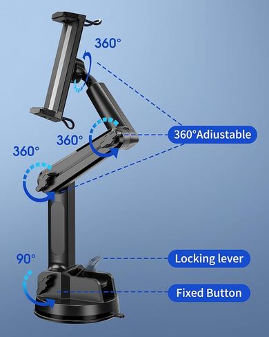 او كيو تي اي كيو حامل تابلت للشاحنة شديد التحمل [ذراع طويل 16 انش]، حامل ايباد للسيارة والشاحنة والزجاج الامامي للسيارة والشاحنة، كوب شفط قوي متوافق مع التابلت والايباد، شبه الشاحنة. in Kuwait
