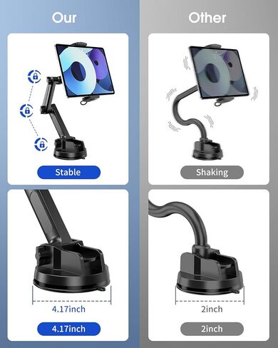 او كيو تي اي كيو حامل تابلت للشاحنة شديد التحمل [ذراع طويل 16 انش]، حامل ايباد للسيارة والشاحنة والزجاج الامامي للسيارة والشاحنة، كوب شفط قوي متوافق مع التابلت والايباد، شبه الشاحنة. in Kuwait