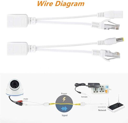 BeElion 5-Pair/10pcs White Passive PoE Injector and Splitter Kits with 5.5x2.1mm DC Connector RJ45 Power Over Ethernet for CCTV Surveillance Camera System in Kuwait