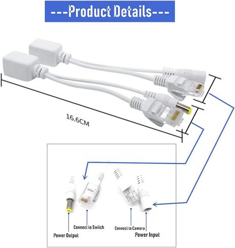 BeElion 5-Pair/10pcs White Passive PoE Injector and Splitter Kits with 5.5x2.1mm DC Connector RJ45 Power Over Ethernet for CCTV Surveillance Camera System in Kuwait