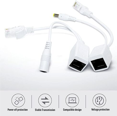 BeElion 5-Pair/10pcs White Passive PoE Injector and Splitter Kits with 5.5x2.1mm DC Connector RJ45 Power Over Ethernet for CCTV Surveillance Camera System in Kuwait