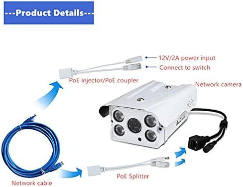 BeElion 5-Pair/10pcs White Passive PoE Injector and Splitter Kits with 5.5x2.1mm DC Connector RJ45 Power Over Ethernet for CCTV Surveillance Camera System in Kuwait