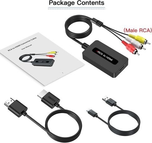 Male RCA to HDMI Cable Converter, CVBS Composite AV to HDMI Converter, Full HD 720P/ 1080P Output Switch for DVD, STB, R-o-k-u with Female RCA Output in Saudi Arabia