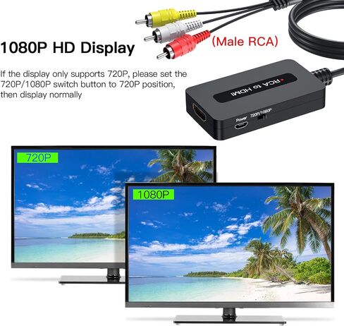 Male RCA to HDMI Cable Converter, CVBS Composite AV to HDMI Converter, Full HD 720P/ 1080P Output Switch for DVD, STB, R-o-k-u with Female RCA Output in Saudi Arabia
