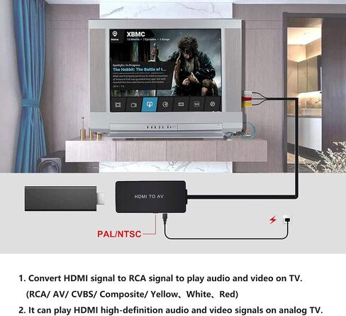 Dingsun HDMI to RCA Converter with HDMI Cabler and Power Adapter HDMI to AV Adapter HDMI to Older TV Adapter Compatible for Apple TV, Android TV Box, Roku, Fire Stick, DVD, Blu-ray Player ect. in Kuwait