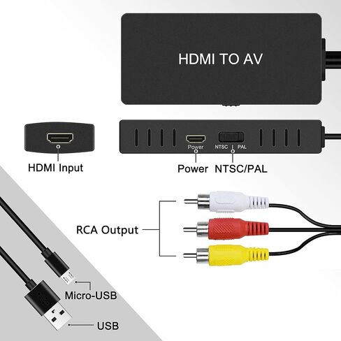 Dingsun HDMI to RCA Converter with HDMI Cabler and Power Adapter HDMI to AV Adapter HDMI to Older TV Adapter Compatible for Apple TV, Android TV Box, Roku, Fire Stick, DVD, Blu-ray Player ect. in Kuwait
