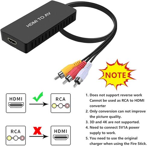 Dingsun HDMI to RCA Converter with HDMI Cabler and Power Adapter HDMI to AV Adapter HDMI to Older TV Adapter Compatible for Apple TV, Android TV Box, Roku, Fire Stick, DVD, Blu-ray Player ect. in Kuwait