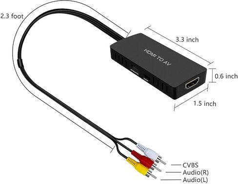 Dingsun HDMI to RCA Converter with HDMI Cabler and Power Adapter HDMI to AV Adapter HDMI to Older TV Adapter Compatible for Apple TV, Android TV Box, Roku, Fire Stick, DVD, Blu-ray Player ect. in Kuwait