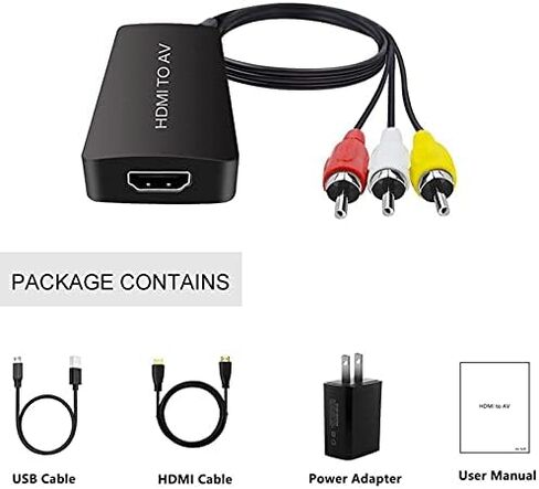 Dingsun HDMI to RCA Converter with HDMI Cabler and Power Adapter HDMI to AV Adapter HDMI to Older TV Adapter Compatible for Apple TV, Android TV Box, Roku, Fire Stick, DVD, Blu-ray Player ect. in Kuwait