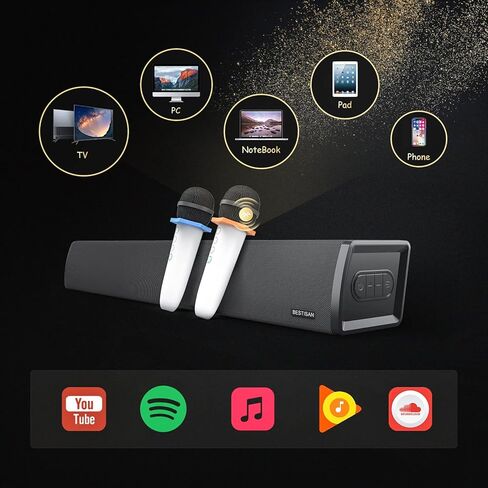 مكبر صوت للتلفزيون بيستيسان بلوتوث 5.0 مع 2 ميكروفون لاسلكي، ميكروفون كاريوكي لاسلكي محمول باليد للاطفال، مكبر صوت للبالغين والاطفال للغناء، بصري/AUX/محوري in Kuwait