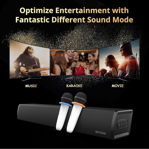 مكبر صوت للتلفزيون بيستيسان بلوتوث 5.0 مع 2 ميكروفون لاسلكي، ميكروفون كاريوكي لاسلكي محمول باليد للاطفال، مكبر صوت للبالغين والاطفال للغناء، بصري/AUX/محوري in Kuwait