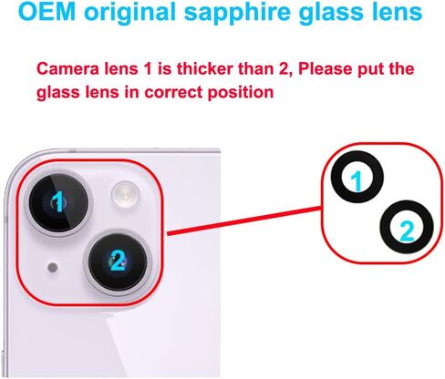 اوييدو قطعتان من عدسة الكاميرا الخلفية الاصلية او اي ام بديلة لجوال ايفون 14 وايفون 14 بلس مع مجموعة ادوات لاصقة مثبتة مسبقا واصلاح (اجمالي قطعتين من عدسات الكاميرا الزجاجية) in Kuwait