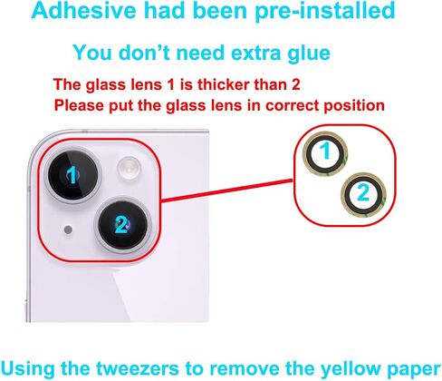 اوييدو قطعتان من عدسة الكاميرا الخلفية الاصلية او اي ام بديلة لجوال ايفون 14 وايفون 14 بلس مع مجموعة ادوات لاصقة مثبتة مسبقا واصلاح (اجمالي قطعتين من عدسات الكاميرا الزجاجية) in Kuwait