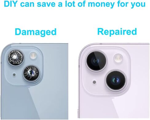 اوييدو قطعتان من عدسة الكاميرا الخلفية الاصلية او اي ام بديلة لجوال ايفون 14 وايفون 14 بلس مع مجموعة ادوات لاصقة مثبتة مسبقا واصلاح (اجمالي قطعتين من عدسات الكاميرا الزجاجية) in Kuwait