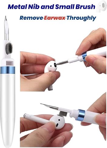 طقم تنظيف 4 في 1 من AHERO لأجهزة AirPods، عبوتين من أقلام التنظيف لسماعات الأذن، أداة تنظيف لعلبة الشحن وسماعات الرأس (أزرق وأسود) in Kuwait
