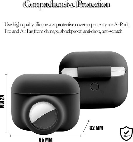 2 in 1 Protective Skin Case Compatible for Airpods Pro and Airtag Case Combo Set, Silicone GPS Tracker Cover Holder, Soft Shock-Proof Anti-Scratch Anti-Lost(Black) in Kuwait