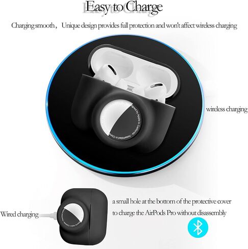 2 in 1 Protective Skin Case Compatible for Airpods Pro and Airtag Case Combo Set, Silicone GPS Tracker Cover Holder, Soft Shock-Proof Anti-Scratch Anti-Lost(Black) in Kuwait
